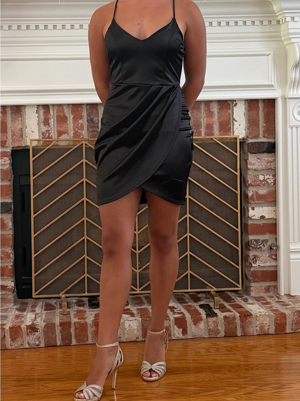 NWT Lulu’s Black Satin Wrap Mini Dress - Women